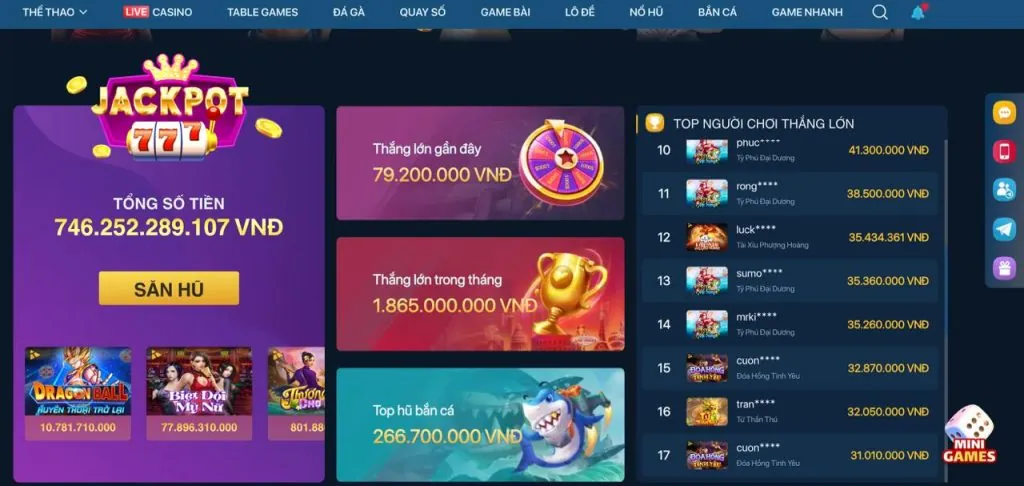 Máy đánh bạc nổ hũ với biểu tượng jackpot